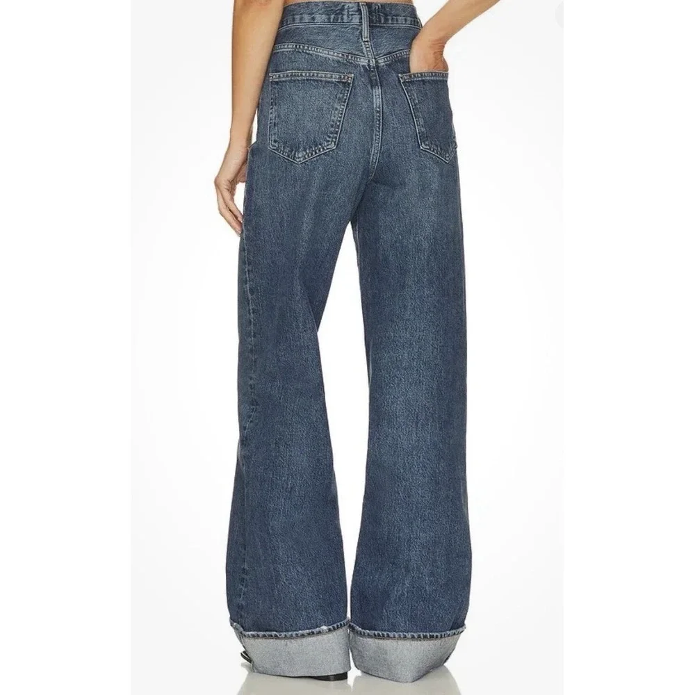 AGOLDE Dame Wide Leg Cuffed Jeans 30 High Rise Dark Wash 100% Cotton